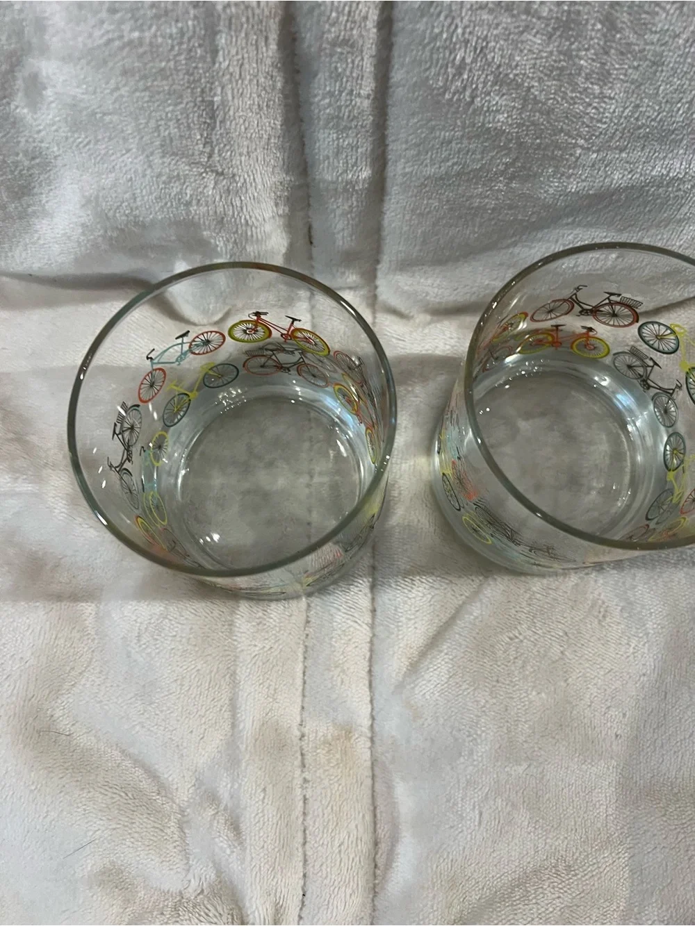Set of 2 Bicycle Print Rocks Glasses Colorful Bike Lowball Whiskey Tumblers